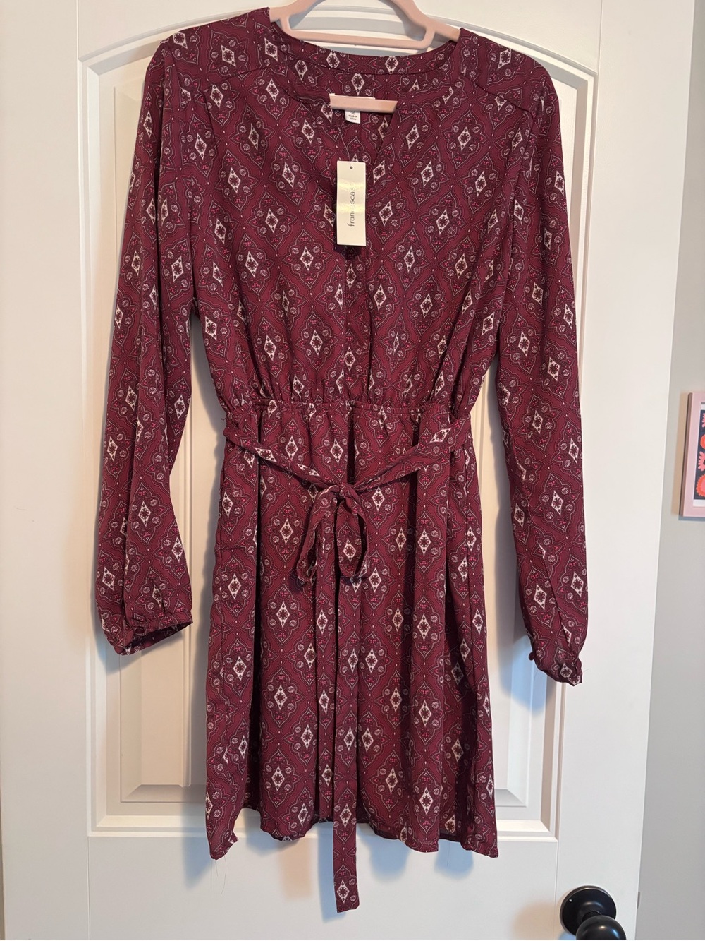 NWT Francesca's Belted Chiffon Fully Lined Knee Length Dress - Size Med